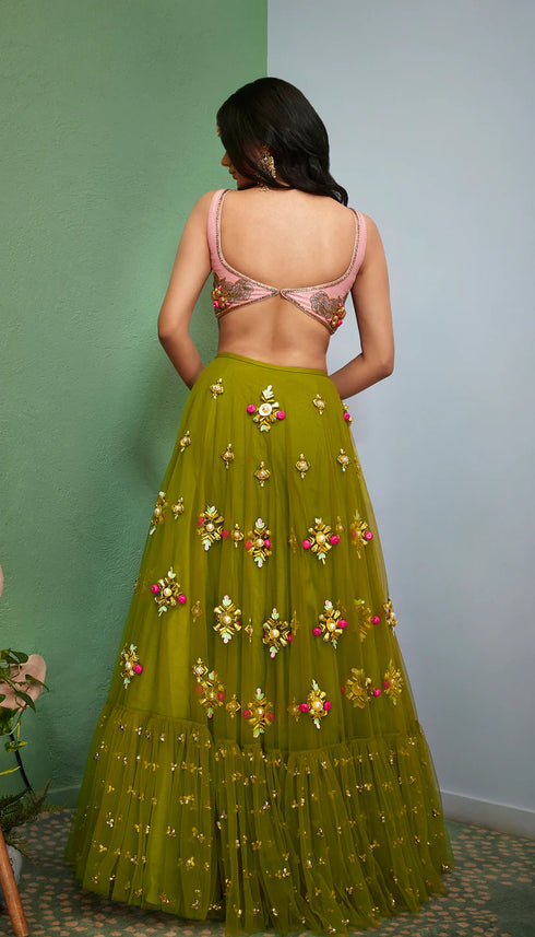 Olivine : Green Embellished Full Lehenga Set
