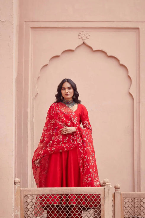 Anarkali With Heavy Jaal Dupatta