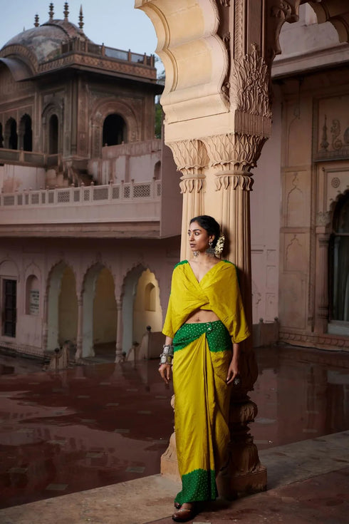 Ommbre Kaftan Top And Drape Skirt