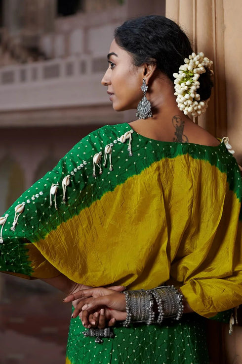 Ommbre Kaftan Top And Drape Skirt