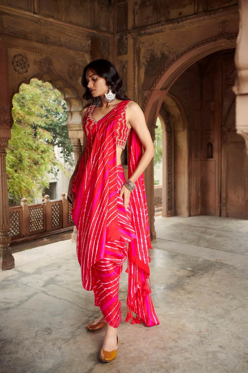 Sarang Leheriya Drape Saree With A Belt