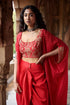 Bandhani Cape Set With A Chandbali Crop Top