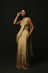 Beige Gajji Satin & Chiffon Pre-Draped Saree Set