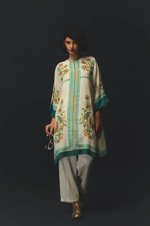 Beige Silk & Chiffon Co-Ord Set