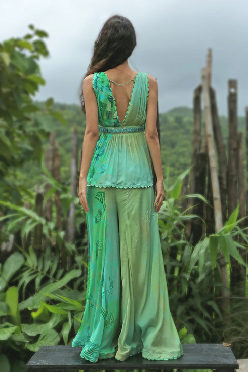 Aqua Green Chinon Chiffon Pant Set