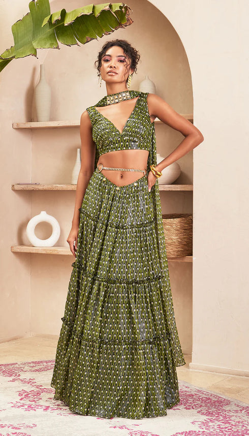 Athlea Black Lehenga with Blouse & Dupatta