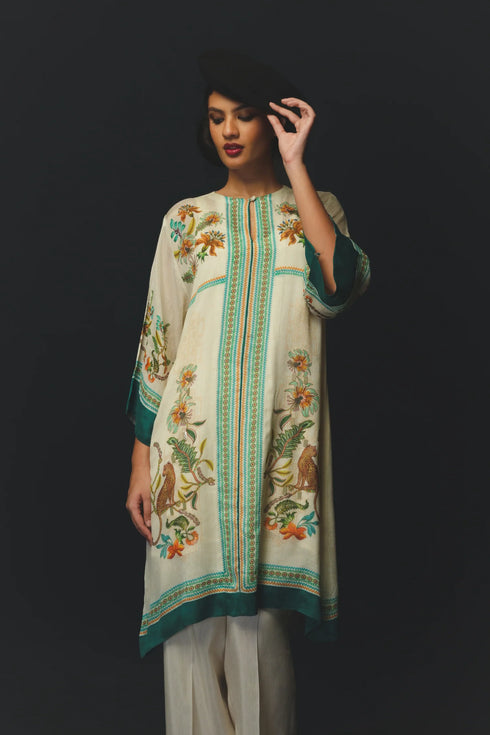 Beige Silk & Chiffon Co-Ord Set