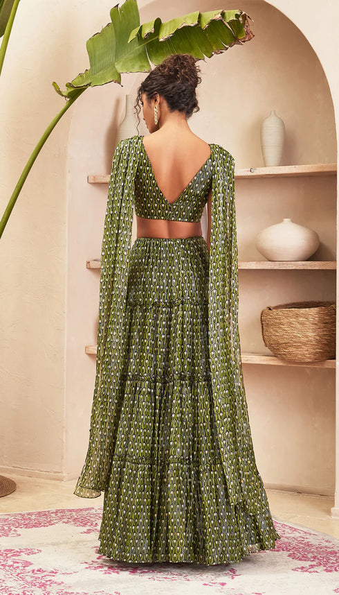 Athlea Black Lehenga with Blouse & Dupatta