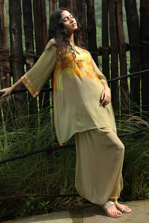 Yellow Crepe Embroidered Co-Ord Set