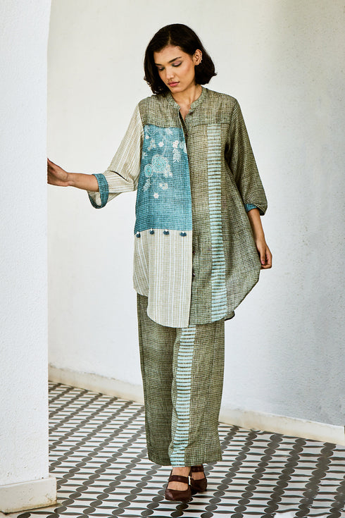 Blue Linen Kurta Set