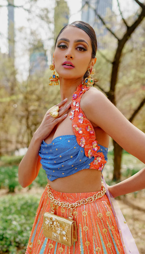 Serenity - Lilac Printed And Embellished Full Lehenga Set