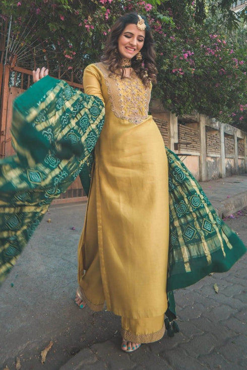 Embroidered Kurta Set With Gharchola Dupatta