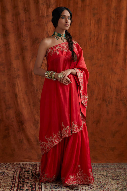 One Shoulder Cape And Sharara Set