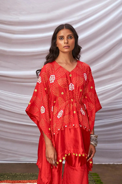 Short Bandhani Kaftan With Sharara Pants