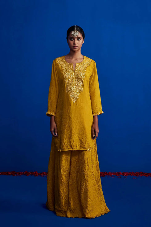 Crushed Kurta Set With Sharara Pants