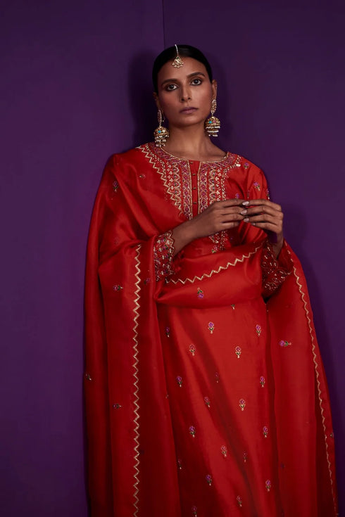 Straight Kurta Set With Zari Embroidery