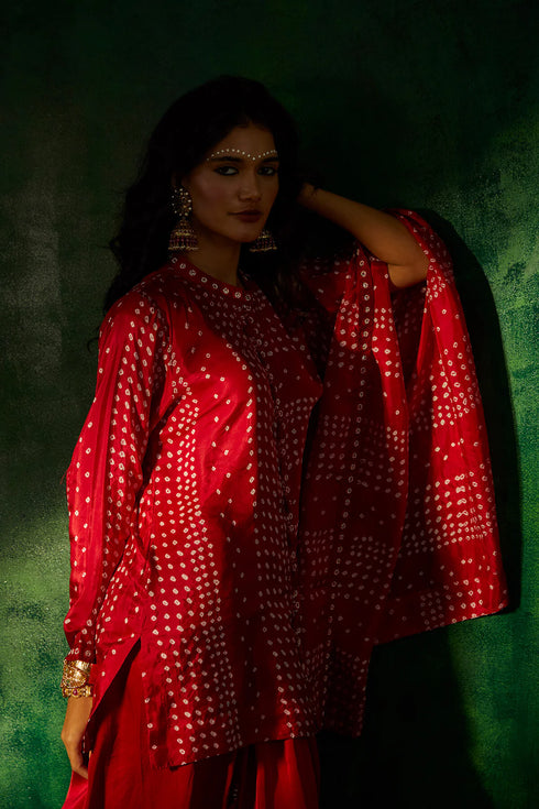 Asymmetrical Bandhani Tunic Set