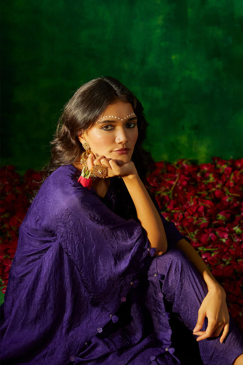 Crushed Silk Kaftan With Dhoti