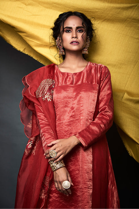 Stripe Zari Kurta Set