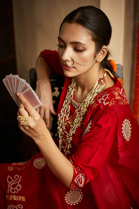 Short Top,Harroms And Drape Dupatta With Gharchola Detailing And Embroidery