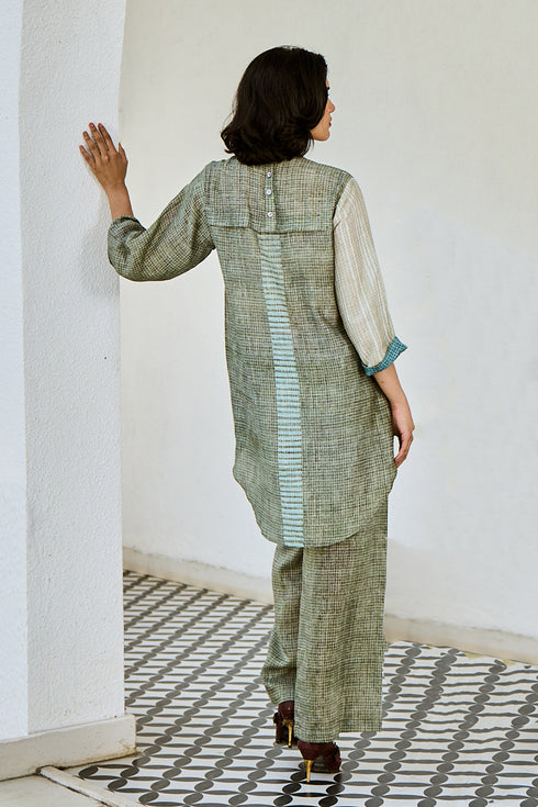 Blue Linen Kurta Set