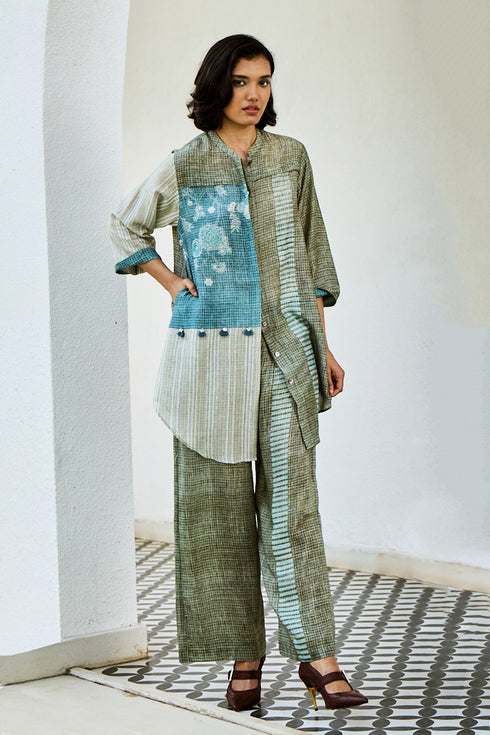 Blue Linen Kurta Set