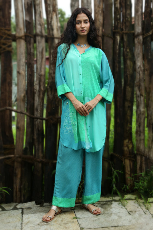 Aqua Blue Crepe Co-Ord Set