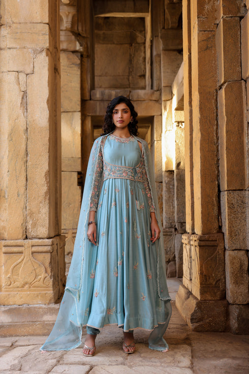 Vaayu Light Blue Heavy Koti Anarkali Set
