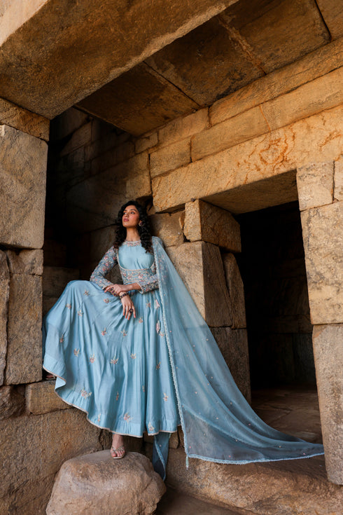 Vaayu Light Blue Heavy Koti Anarkali Set