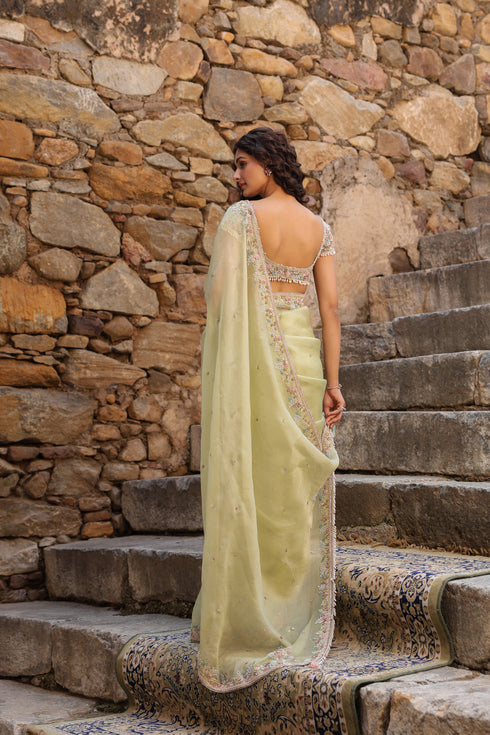 Vaayu Green Multicolor Border Saree Set
