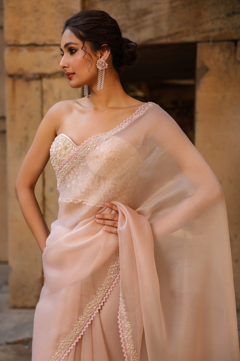 Vaayu Light Pink Corset Saree Set