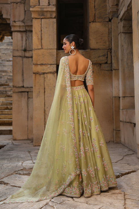Vaayu Green Multicolor Phool Lehenga Set