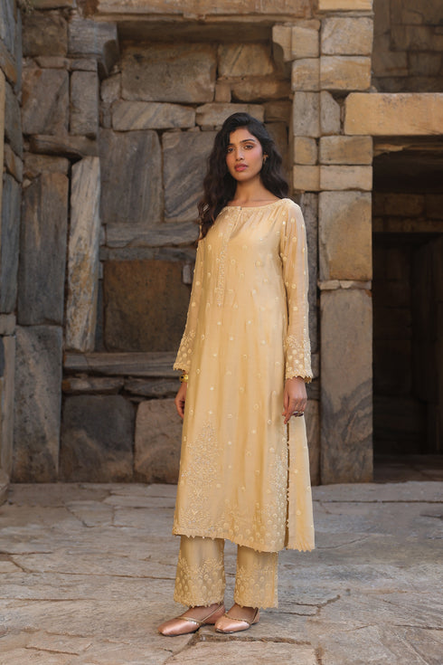 Vaayu Beige Light Buti Kurta Set