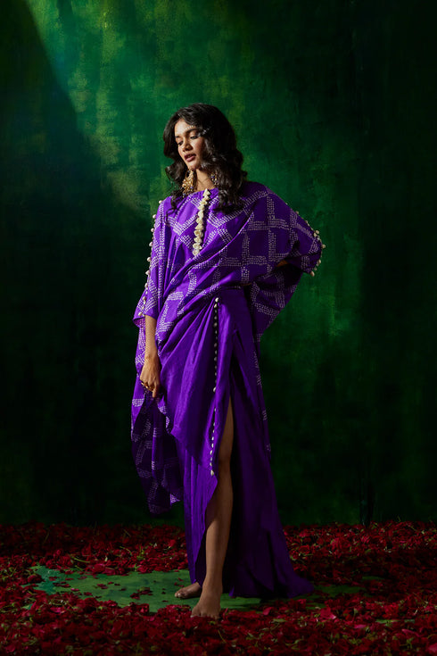 Bandhni Kaftan With Drape Skirt