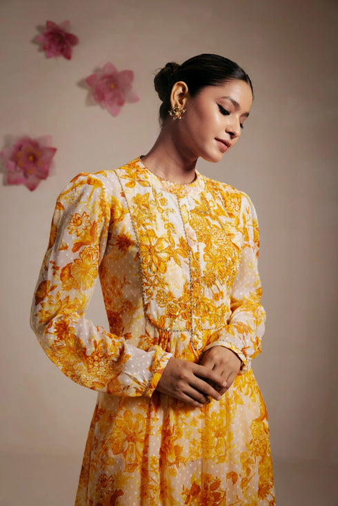 Yellow Rasasvada Printed Kurta Dress
