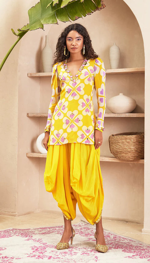 Ambre Yellow Tunic with Dhoti Pant Set