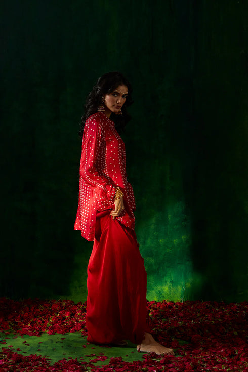 Asymmetrical Bandhani Tunic Set