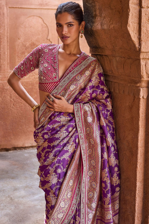 Purple Banarasi Saree Set
