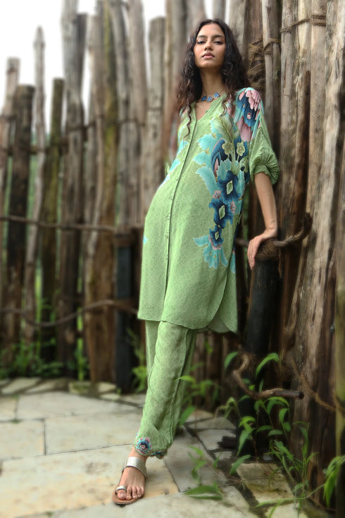 Sage Green Crepe Hand Embroidered Co-Ord Set