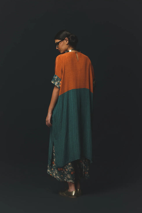 Blue Crepe Textured Tunic Set