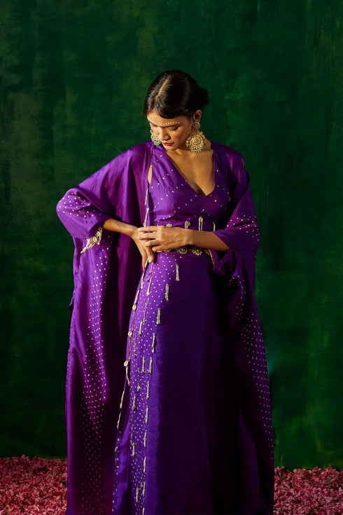 Coin And Thread Bandhni Cape Set