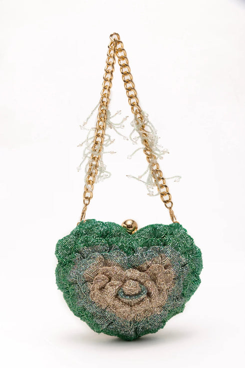 Isa Beaded Heart Clutch – Jade Green