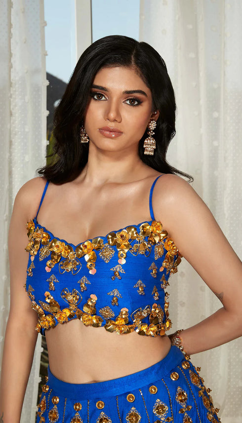 Night Bling : Electric Blue Embellished Half Lehenga