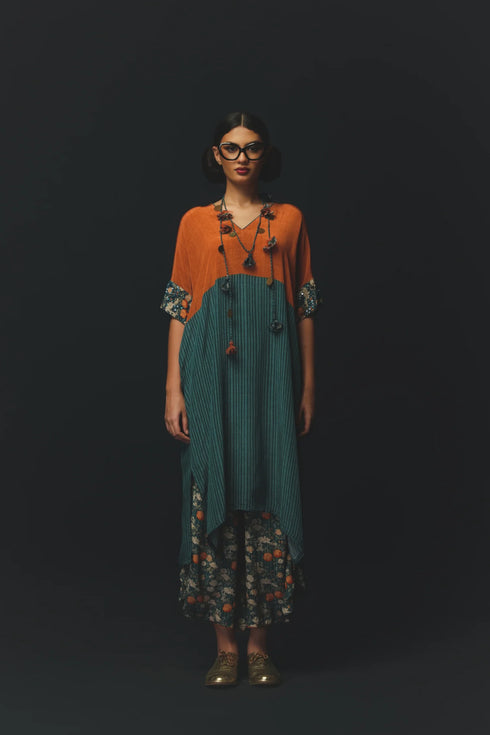 Blue Crepe Textured Tunic Set