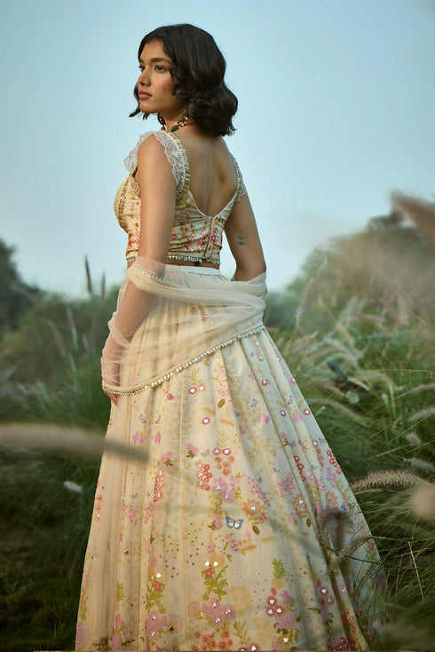 Off White Floral Lehenga Set