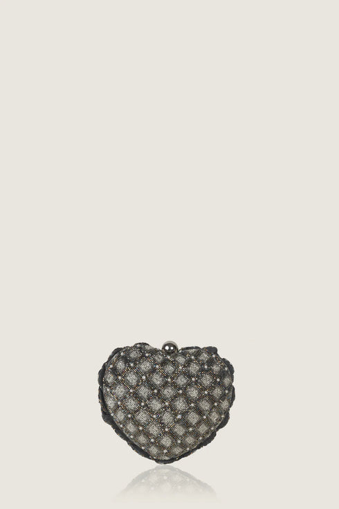 Isa Beaded Heart Clutch – Silver