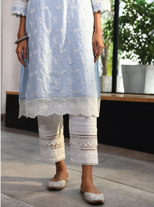 Salisbury Kurta With Multi Lace Slim Pants With Dupatta