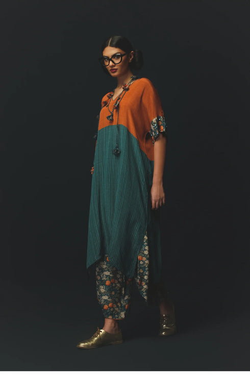 Blue Crepe Textured Tunic Set