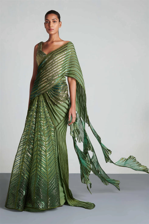 Metallic Hand Embroidered Saree