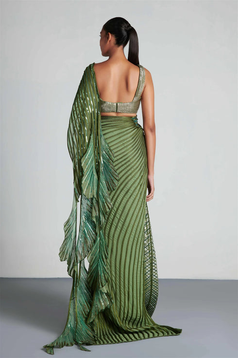 Metallic Hand Embroidered Saree